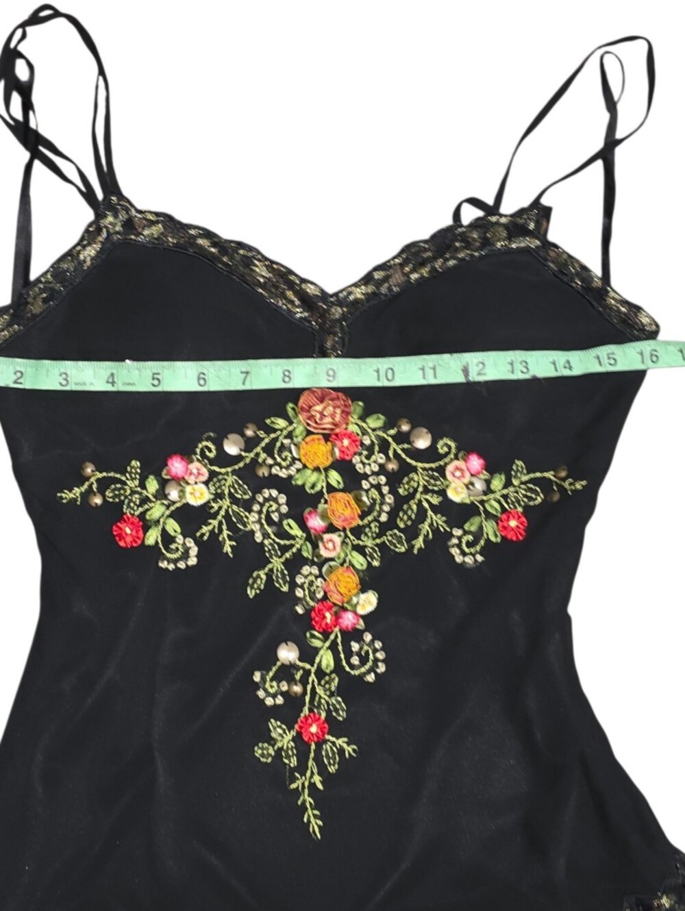 Cache Black Embroidered Floral Slip Dress Lace Handkerchief Hem Fairy Grunge 4 - Picture 10 of 13